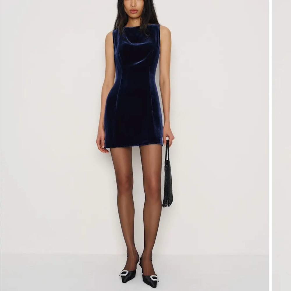 Reformation Brisbane Velvet Dress Navy NWT size 0